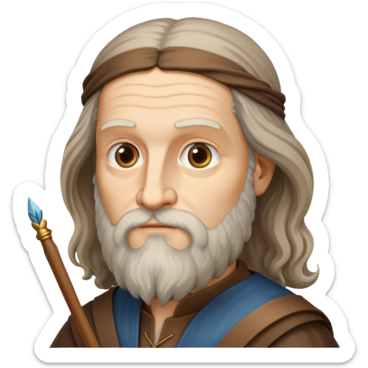 cinematic-realistic-leonardo-da-vinci-portrait-emoji,-depicted-as-the-quintessential-renaissance-polymath-with-deep,-thoughtful-eyes,-a-flowing-beard,-and-a-quill-or-sketchbook-in-hand.-the-scene-is-illuminated-with-warm,-classical-light sticker