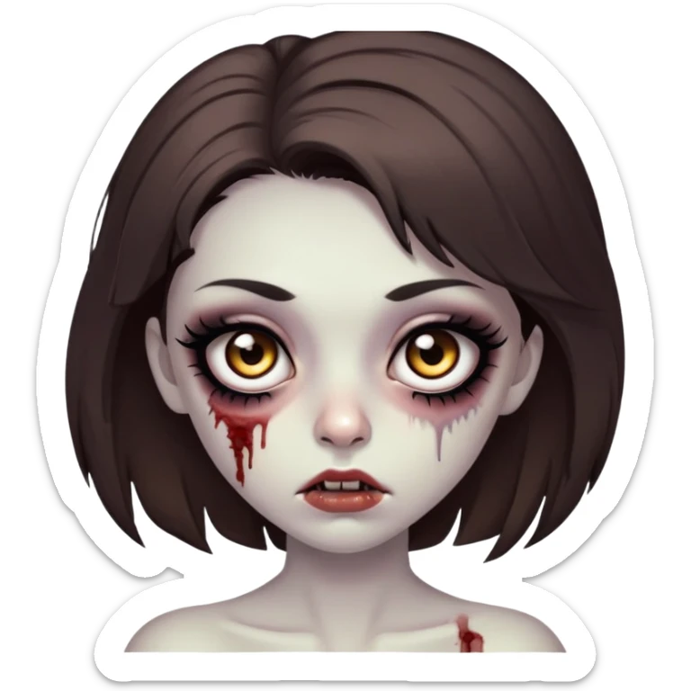zombie girl, with big brown eyes, big eyelashes and black eyeliner, medium brown hair sticker