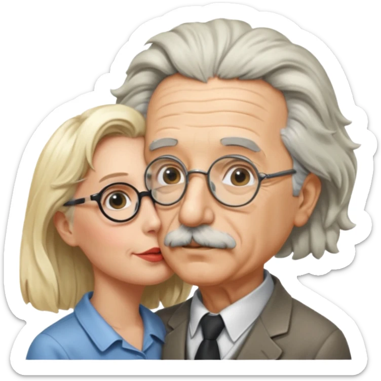 albert einstein with sticking up hair kissing a blonde woman sticker