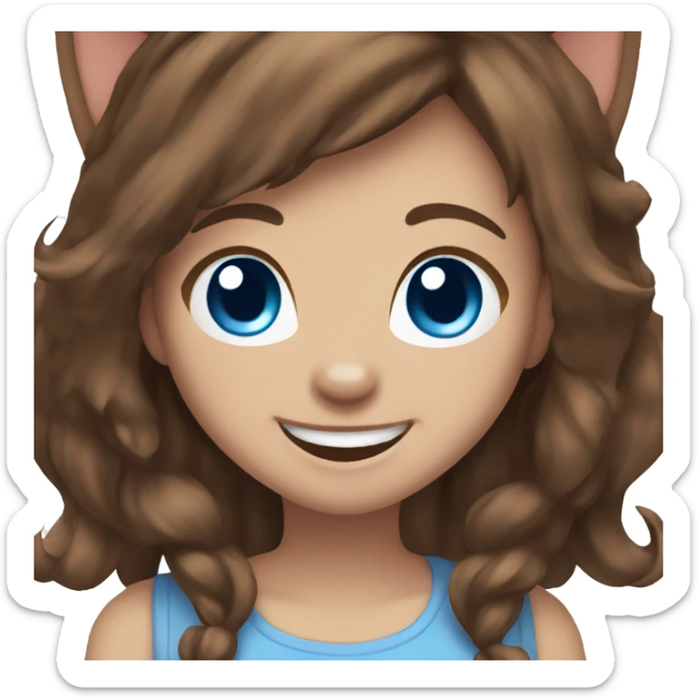 Laughing girl emoji brown hair blue eyes cat ears sticker