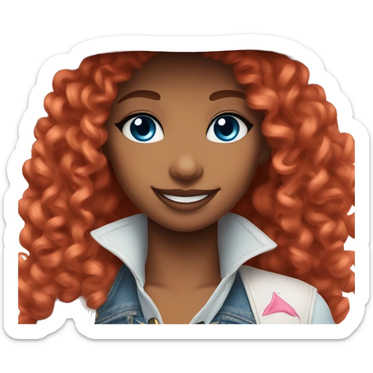 smiley face curly red hair wearing a pink cowboy hat white makeup and blue eye shadow sticker