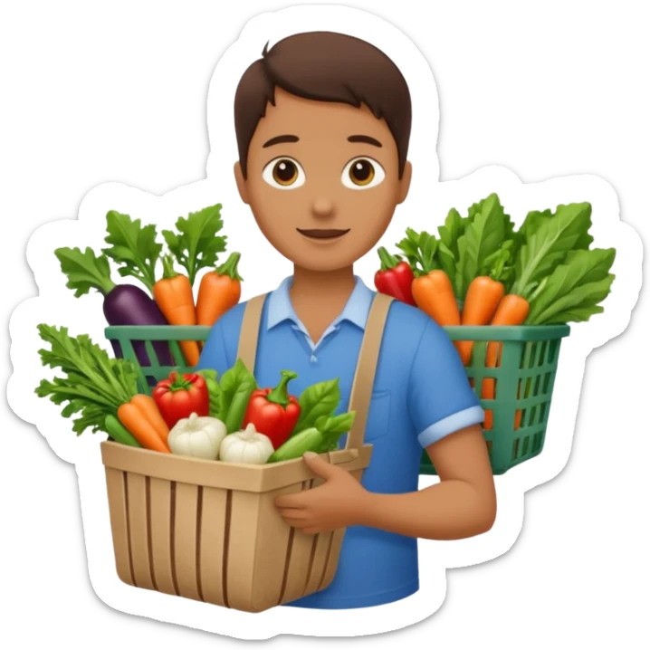 Shopper with veggie tote,Farmers’ Market, background veggies cart. sticker