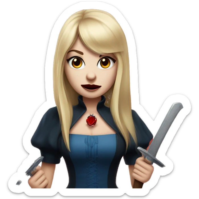 beautiful vampire woman with long blonde hair and blonde straight bangs and blue eyes wielding knives red water sticker