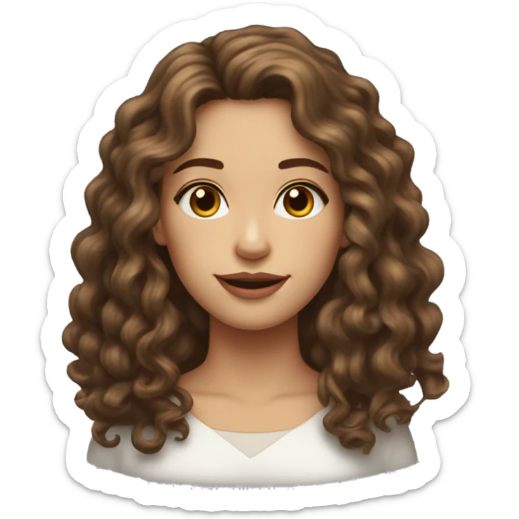 Lady long curly brown hair attractive face brown eyes attractive lips square jaw high cheek bones sticker