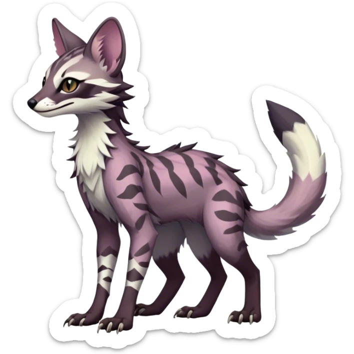 Feral Rare Fantasy dark pastel Vernid-Sergal-Genet-Trico-species by LiLaiRa, random markings, tufted tail, tufted ears, full body sticker
