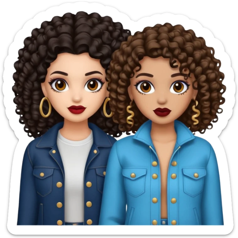 Boujy baddie best friends, trendy heavy makeup both dark hair one light skinned and one light brown and add curls  sticker