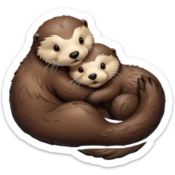 Disney-style, sea otter mom and sea otter pup snuggling floating in the water  sticker