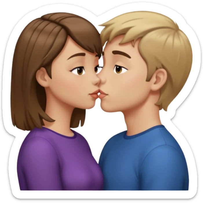 A couple (boy with short brown hair and girl with long  dark blond hair) kiss make out sticker