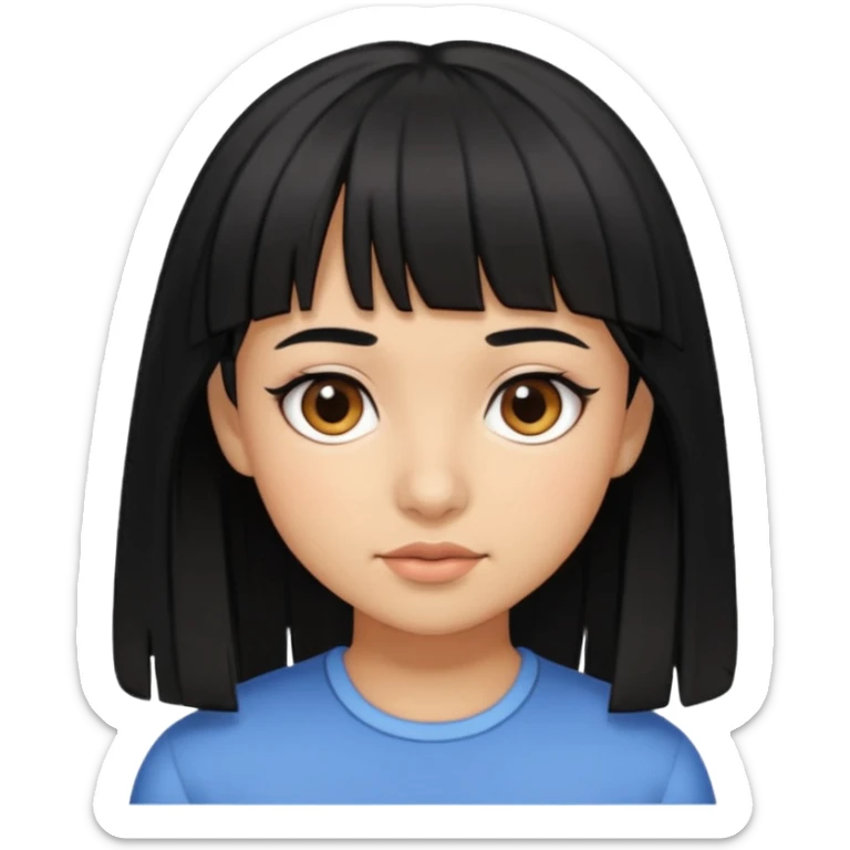Girl with layered black hair and micro bangs with brown eyes and tan skin  sticker
