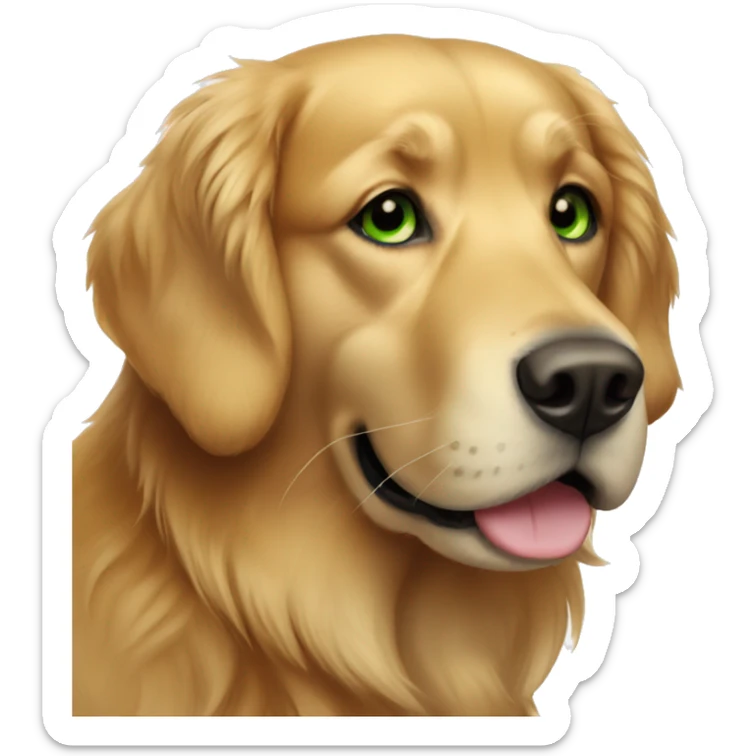 A golden retriever with lady that has brown hair and green eyes sticker