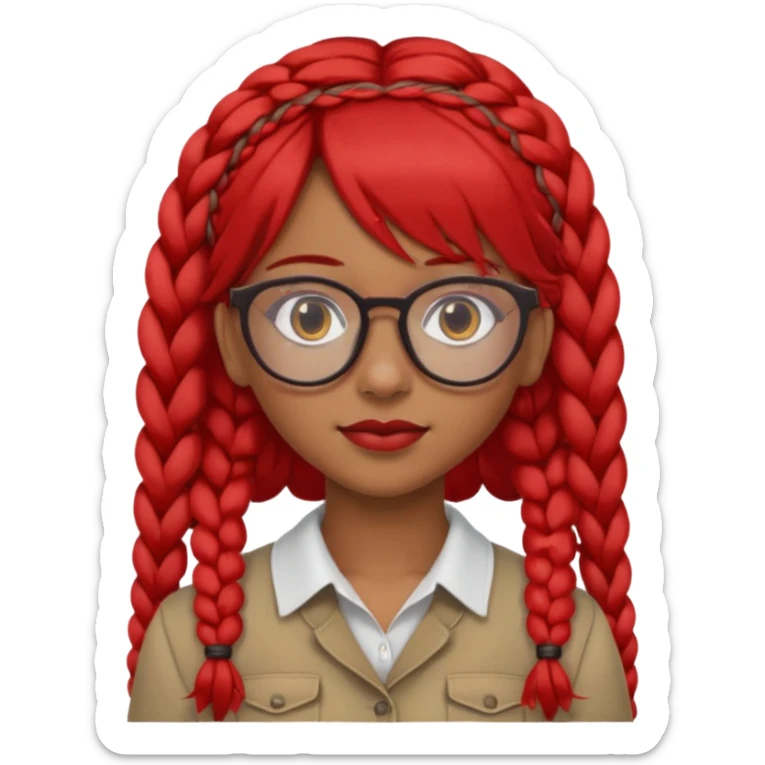 Dark Tan girl with two long red plaits and red rimmed  glasses head neck and shoulder shot only sticker