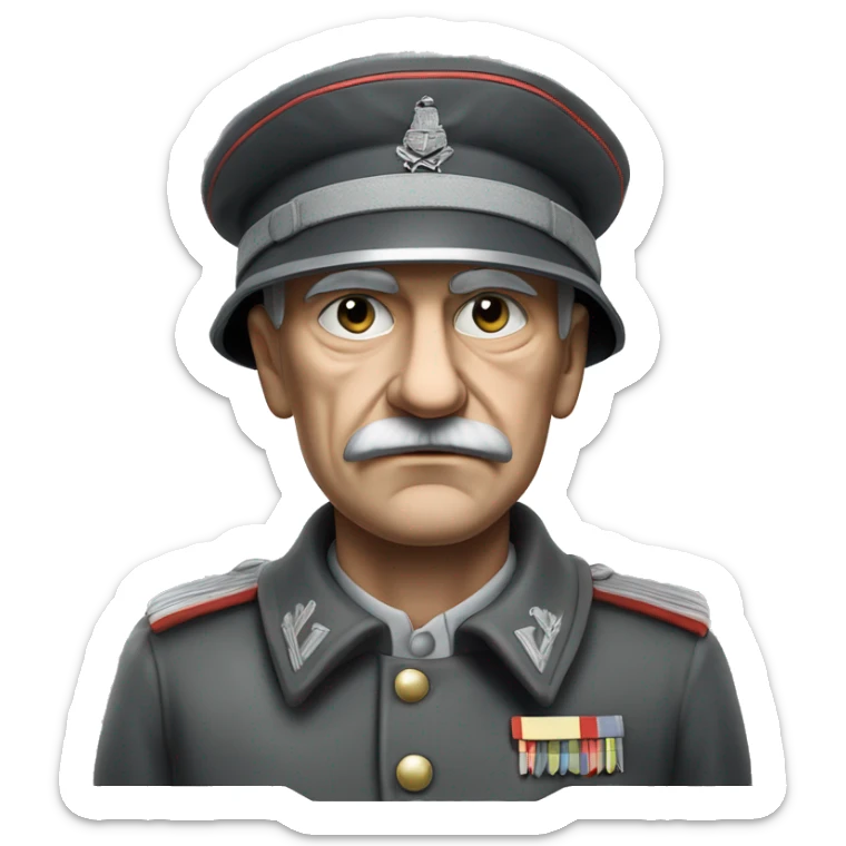 photorealistic old serious german soldier the middle of the XX century gray uniform detailed face with wrinkles, closed mouth, small eyes  sticker