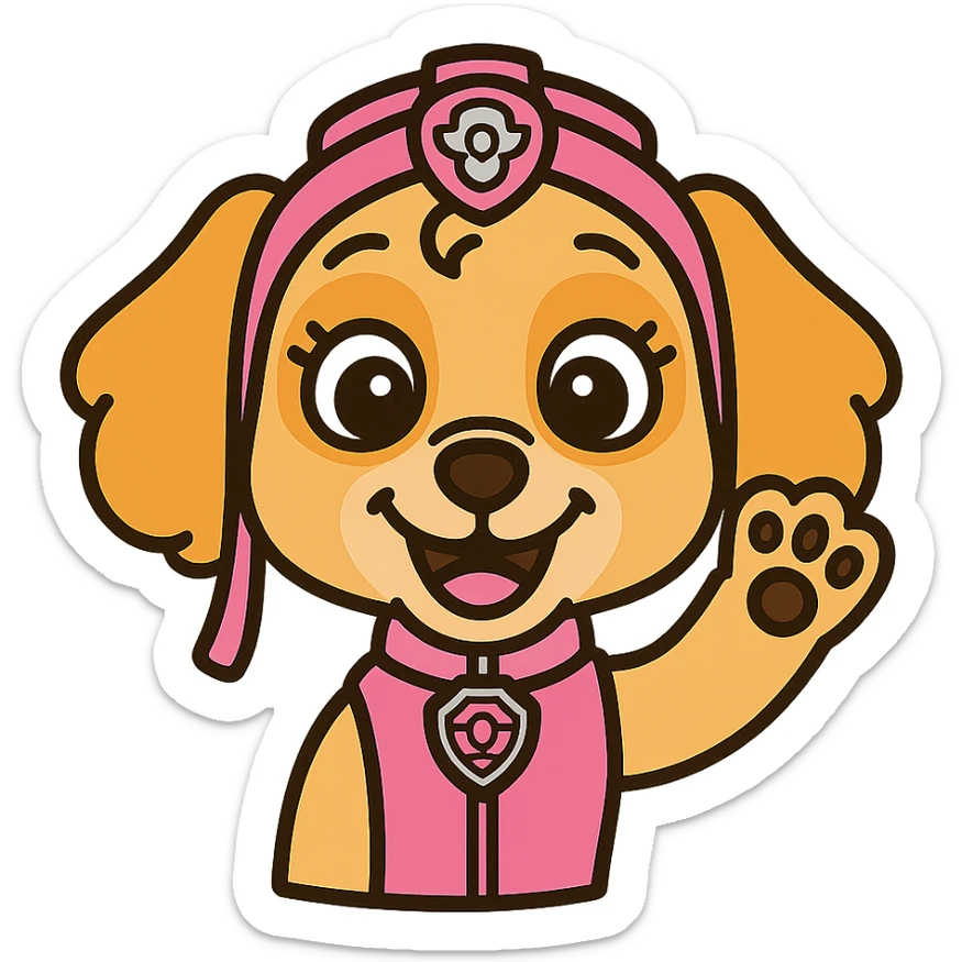 Puppy Patrol Sky emoji, waving paw, cheerful, colorful icon style sticker