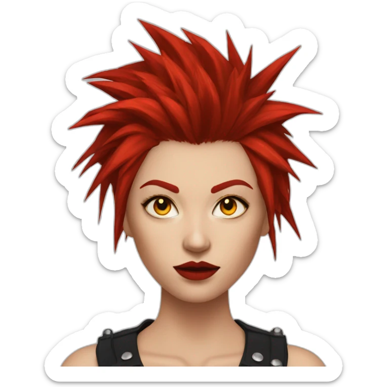 A Woman With Long Spiky Red Hair And Red Make Up. Yellow Eyes. Punk. sticker