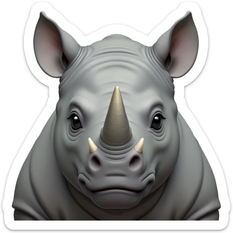 cinematic-noble-rhinoceros-portrait-emoji,-poised,-with-a-massive,-powerful-build-and-a-thick,-hide-of-slate-gray,-deep-set-soulful-piercing-eyes,-simplified-yet-sharp-and-sophisticated-features,-highly-detailed, with large black eyes, szoomed out showing houlders sticker