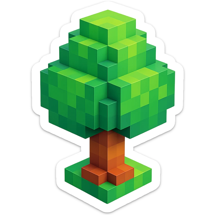 voxel style tree, isometric view sticker
