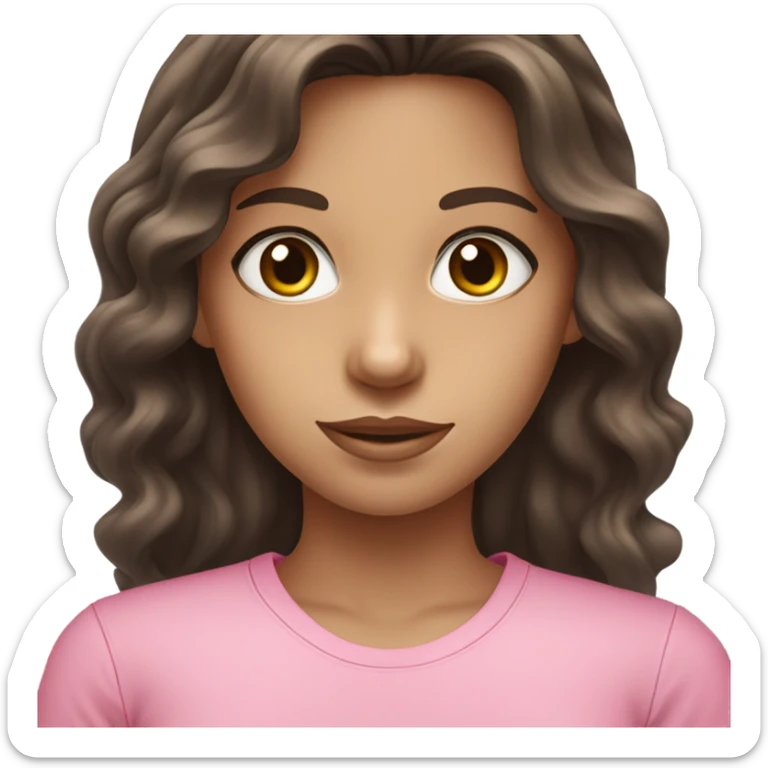 Girl with long dark brown hair and blue eyes wavy hair and pink shirt sticker