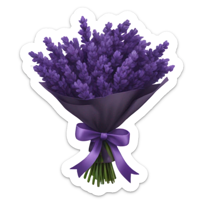 a beautiful aesthetic bouquet of dark purple  lavender tied with a silk purple ribbon sticker