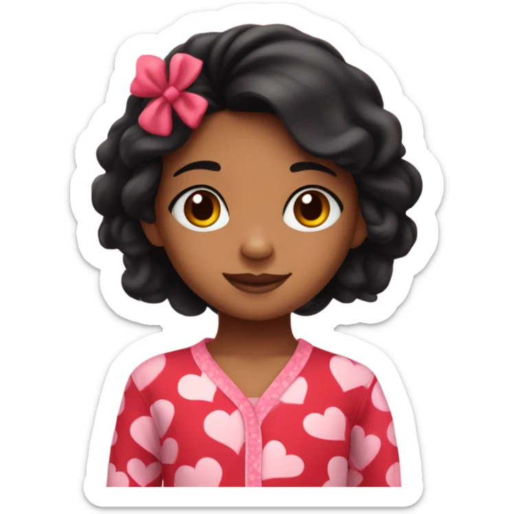 Little girl with Valentine’s Day pajamas with black hair and tan skin sticker