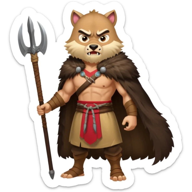 full body Hun warrior inspired by Mulan, barbaric, snarling face, heavy fur cloak, menacing eyes, primitive weapons sticker