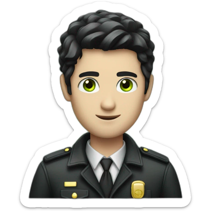 A guy with black hair and green eyes in detective clothes sticker