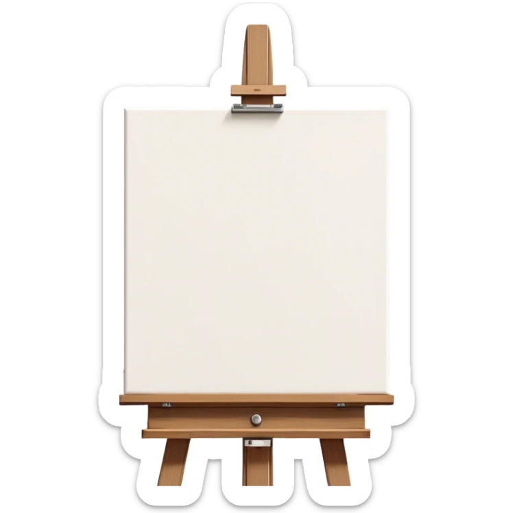 Cinematic Realistic image of a pristine canvas mounted on a sturdy wooden easel, with the canvas’ smooth surface and the easel’s detailed grain rendered in soft natural light, evoking a quiet moment of creative anticipation sticker