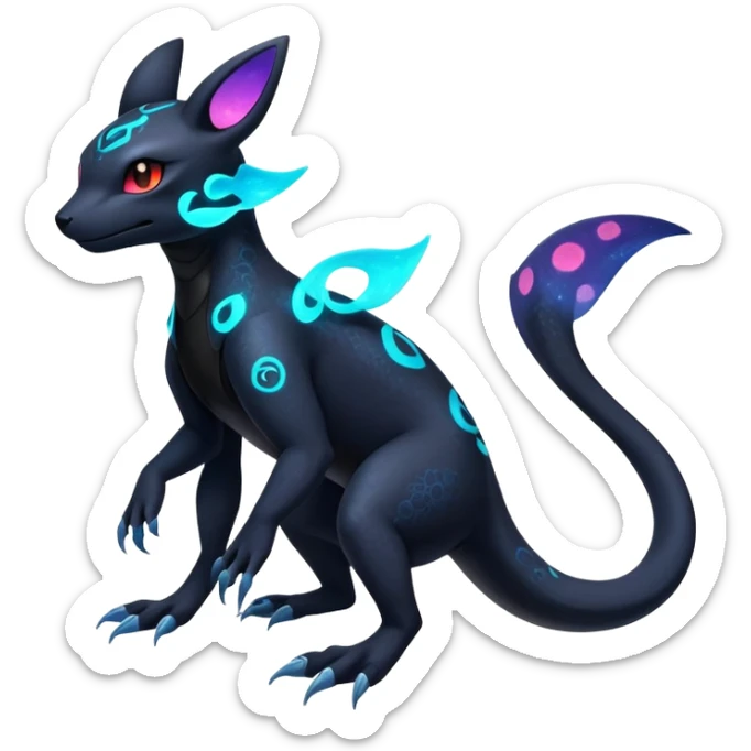 Vibrant colorful Nebulae Salandit-Umbreon-Fakémon-hybrid-creature (full body)  sticker