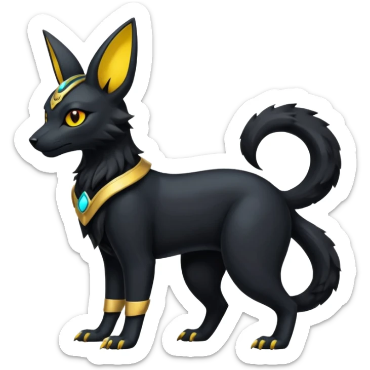 Black Dark Furry Fluffy Modern Futuristic Cyber-Umbreon-Salandit-Bastet-Anubis-fusion full body sticker