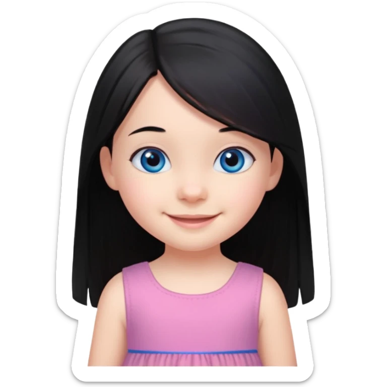 3yr old girl long straight black hair blue eyes happy sticker