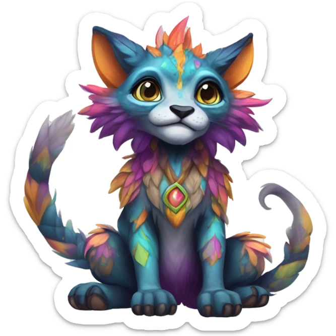 Colorful vernid fantasy creature LiLaiRa Kamirah Falvie whiskers paws full body sticker