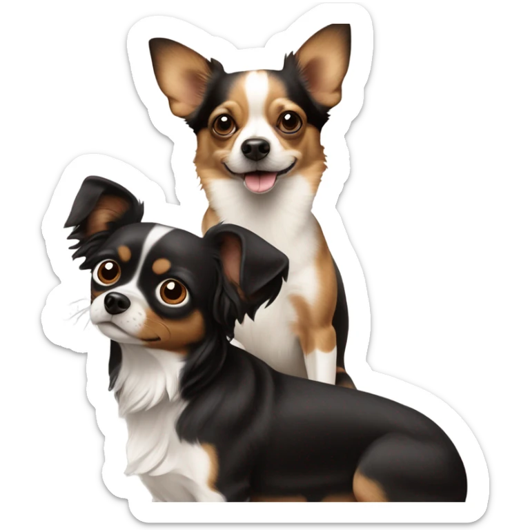 Perro papillon negro y marrón con un perro chihuahua de color canela sticker