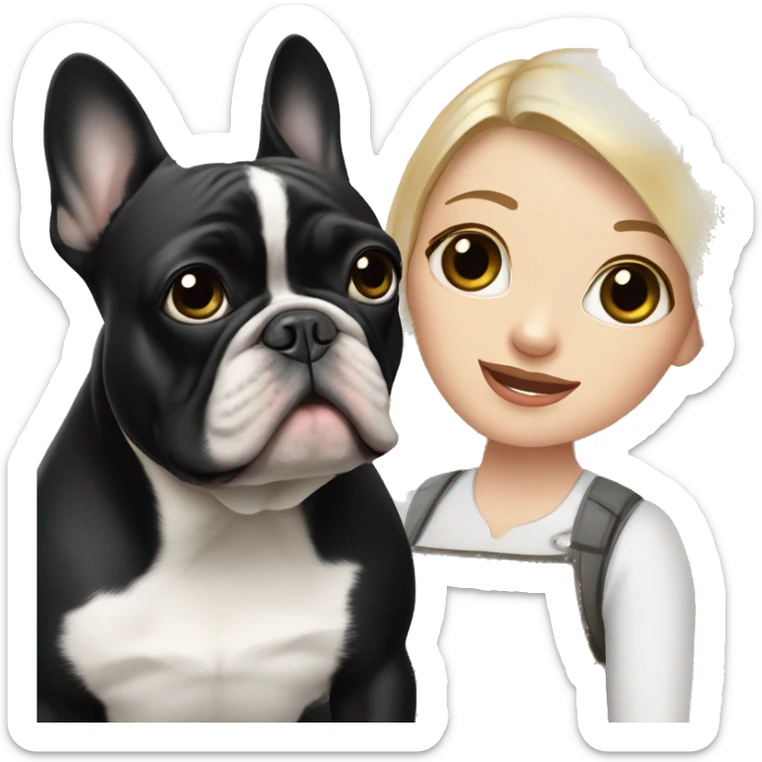 black/white french bulldog with blonde girl sticker