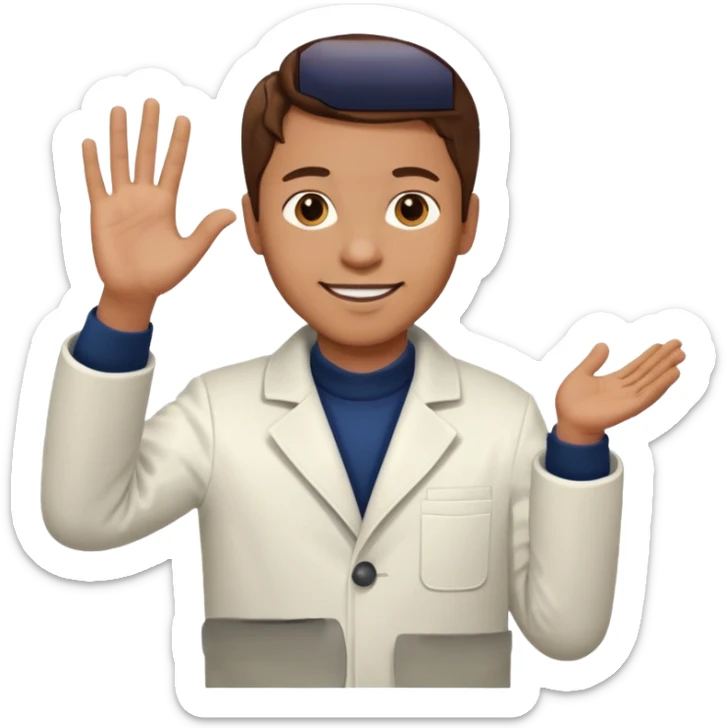Radiografía de mano sostenida por un hombre con bata blanca  piel clara cabello café saludando sticker