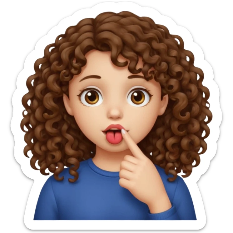 girl with curly brown hair who puts her finger in her mouth sticker