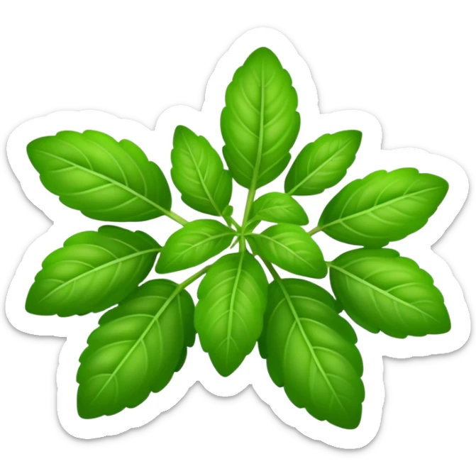 Cinematic Realistic Oregano Emoji, Bold and aromatic, with dark green leaves that radiate flavor and warmth. The plant’s rounded leaves create a lush, hearty growth, while the distinct scent invites comfort and coziness. Soft glowing outline, capturing the essence of bold flavor and herbal richness in a sprig of oregano! sticker