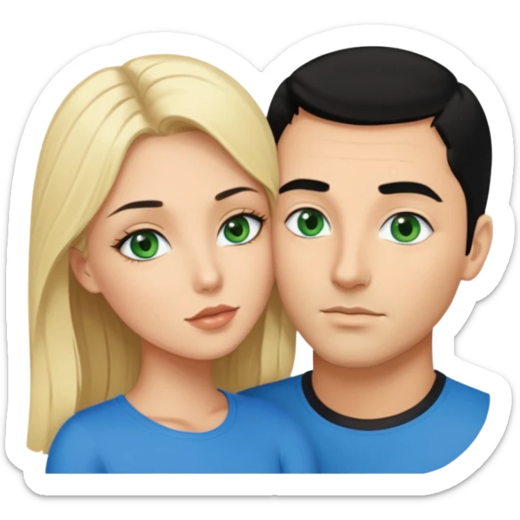 Man with blue eyes black Hair licking blonde Woman Green eyes naked breast  sticker