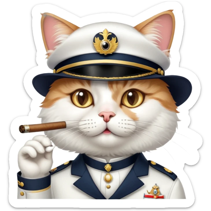 a cheeky cat who is dressed in an officer's uniform with a monocle and smokes a cigar sticker