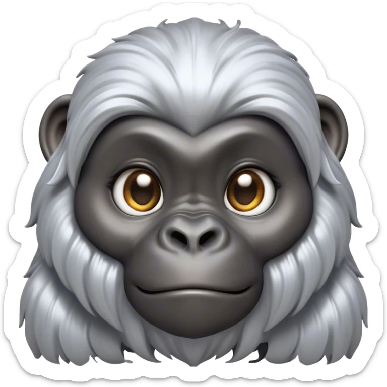 Cinematic Cute mountain Gorilla Portrait Emoji, Head tilted playfully and inquisitively, with a robust build accented by a striking silver mane and round, sparkling eyes full of gentle charm, Simplified yet irresistibly adorable features, highly detailed, glowing with a warm, friendly jungle glow, high shine, affectionate and lively, stylized with a touch of endearing primate whimsy, soft glowing outline, capturing the essence of a mischievous yet loving mountain that feels like it could lumber out of the screen into your arms! sticker