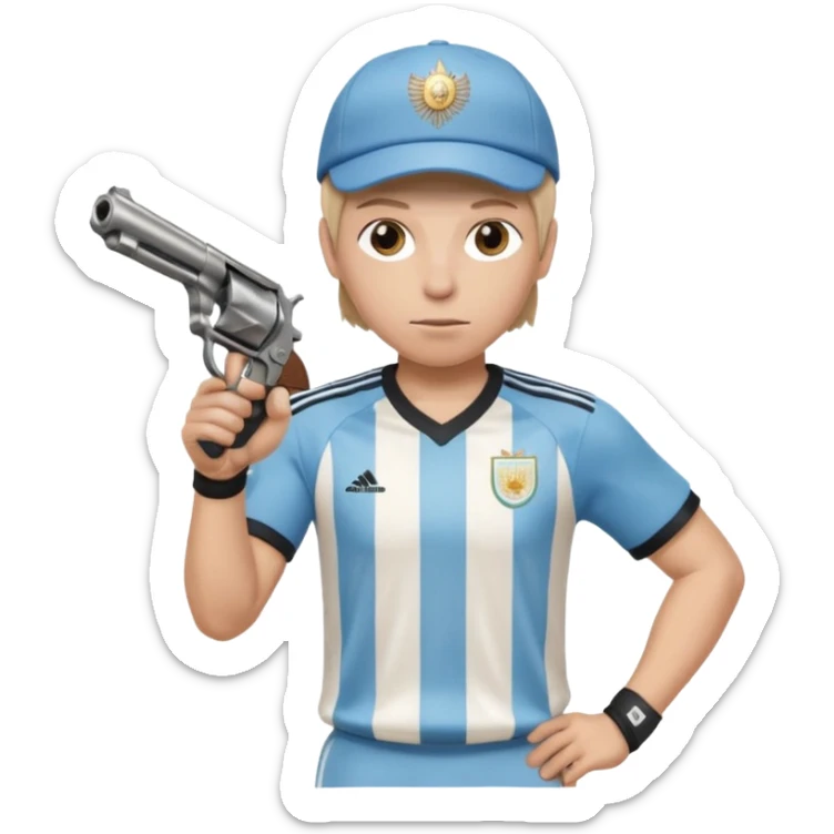 haz un turro con una biszera para atras y con un arma remera argentina pero arma de fuego que tenga un revolver solo que tenga una bicera para atras sticker