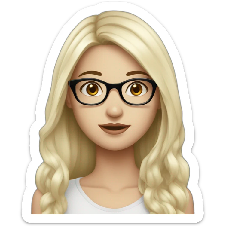 Lovely girl with white skin and glasses and black long hair and black eyes sticker