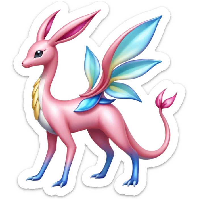 Colorful Shiny Exotic Cresselia-Sylveon-Milotic-Fakémon-hybrid-creature (full body)  sticker