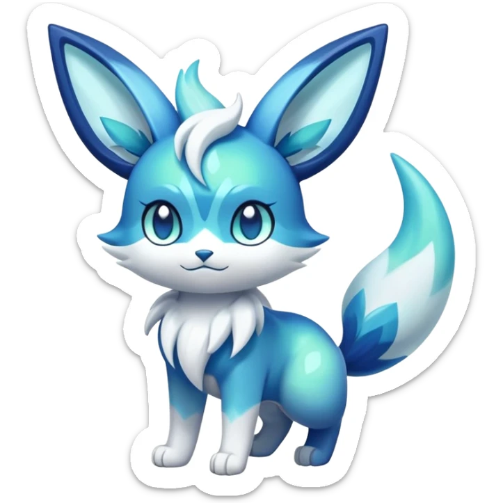 Colorful Iridescent Exotic Meowstic-Aurorus-Glaceon-Fakémon-hybrid-creature (full body)  sticker