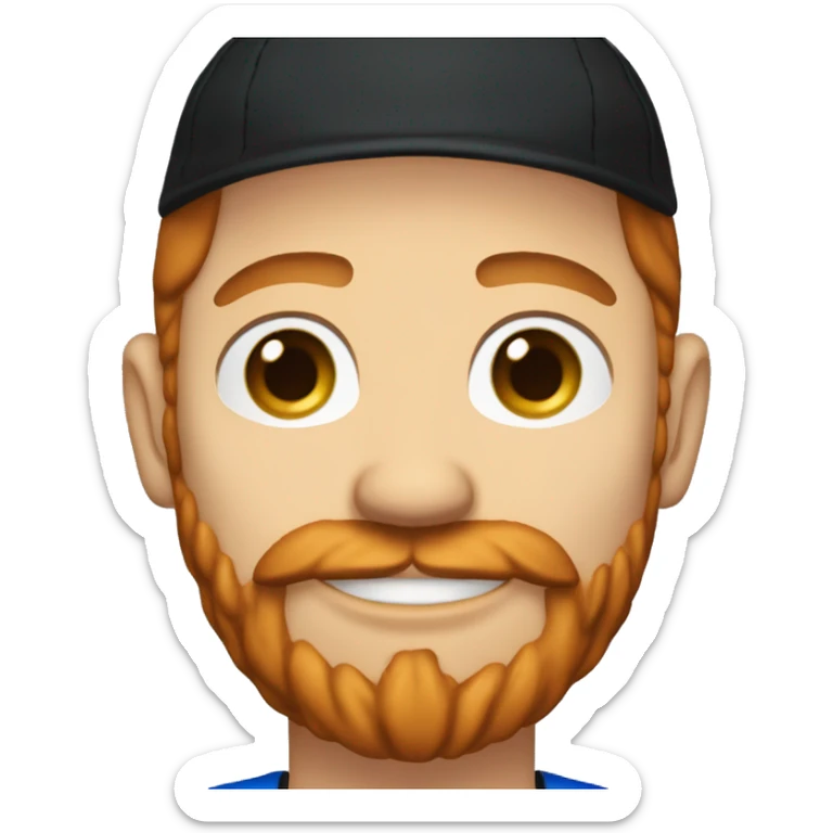 35 years old, male, red hair, black basketball hat, blue eyes, pale complexion, thick beard and thin mustache sticker