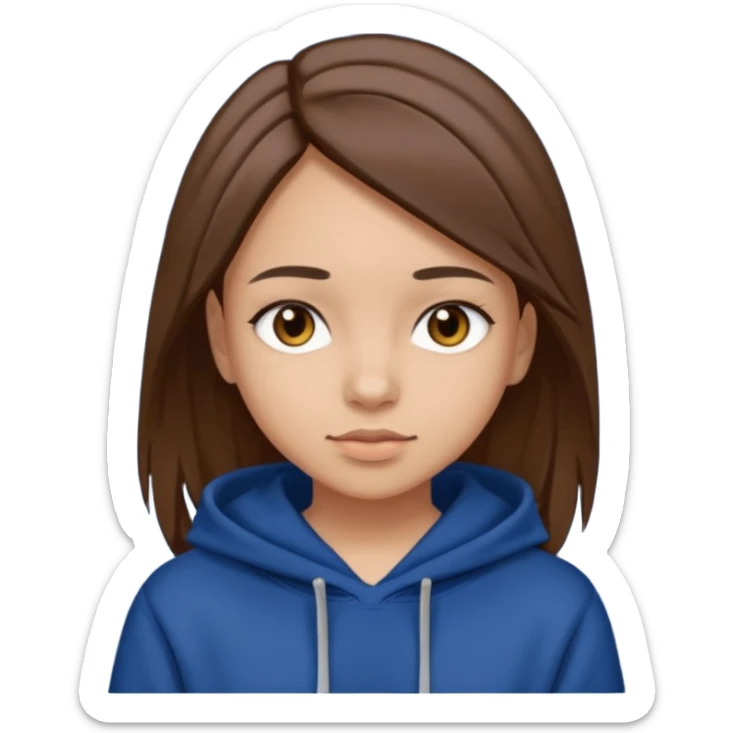 girl with straight brown hair, black eyes, light skin, dark blue hoddie sticker