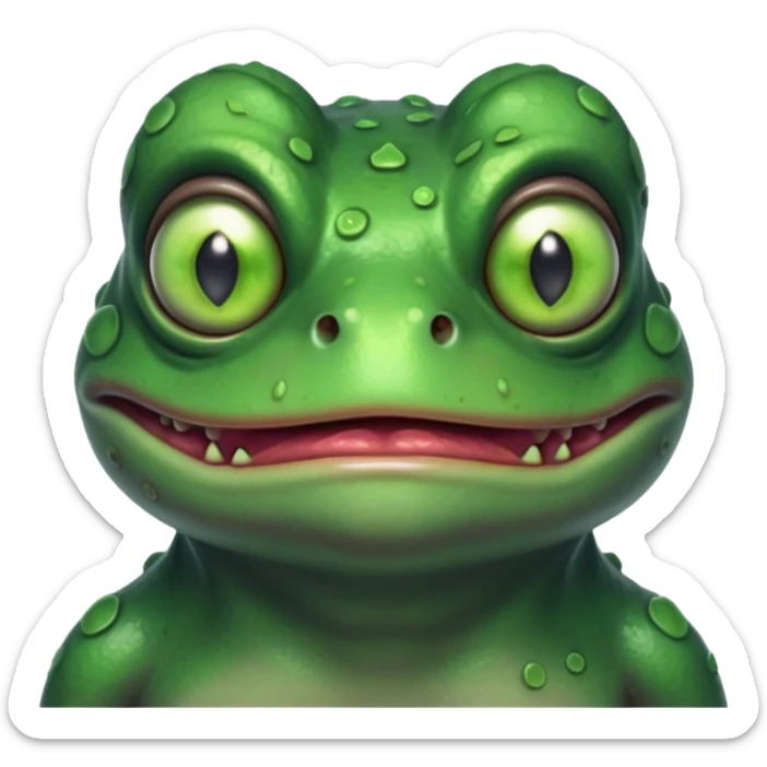 zombie frog portrait, head and shoulders only, slimy undead skin, glowing green eyes, funny creepy look, 3D cartoon, mobile game icon style, clean background, no text, no watermark
 sticker