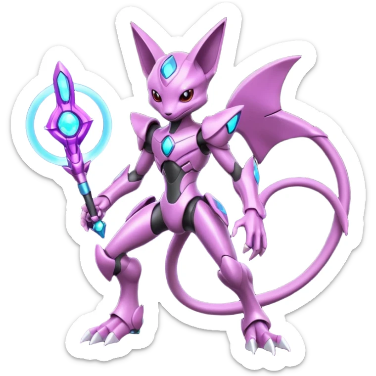 Futuristic armored cyber-Mewtwo-Sableye-Genesect-Deoxys-Espeon-alien-hybrid-fusion sticker