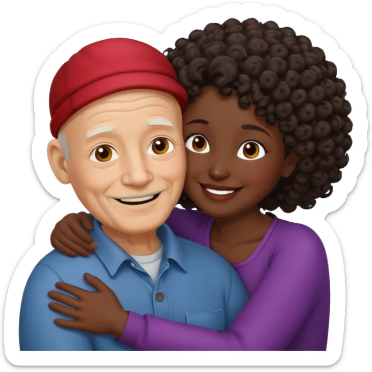  White no hiar Old man hugging dack skin curly hair woman sticker