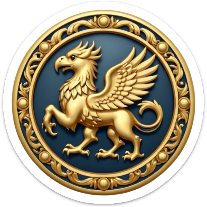 Golden griffin crest / brosch in a circle sticker