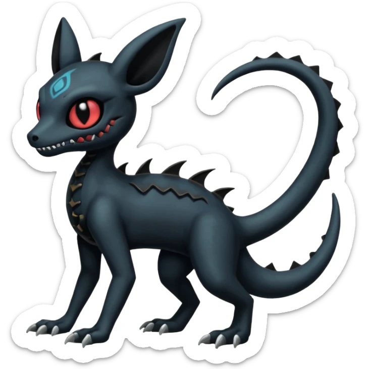 Vintage Dull Dark Gloomy Gothic Duskull-Salandit-Umbreon-Fakémon-hybrid-creature (full body)  sticker