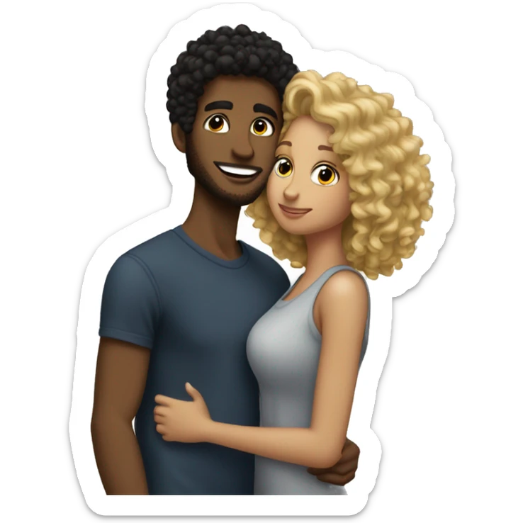  black curly hair boyfriend kissing her curly blond girlfriend on cheek sticker